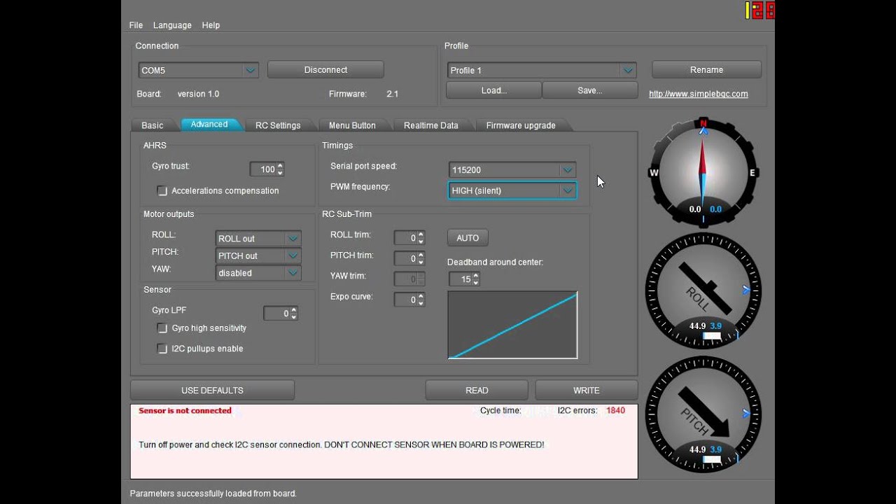 TBS Gimbal Settings SimpleBGC GUI