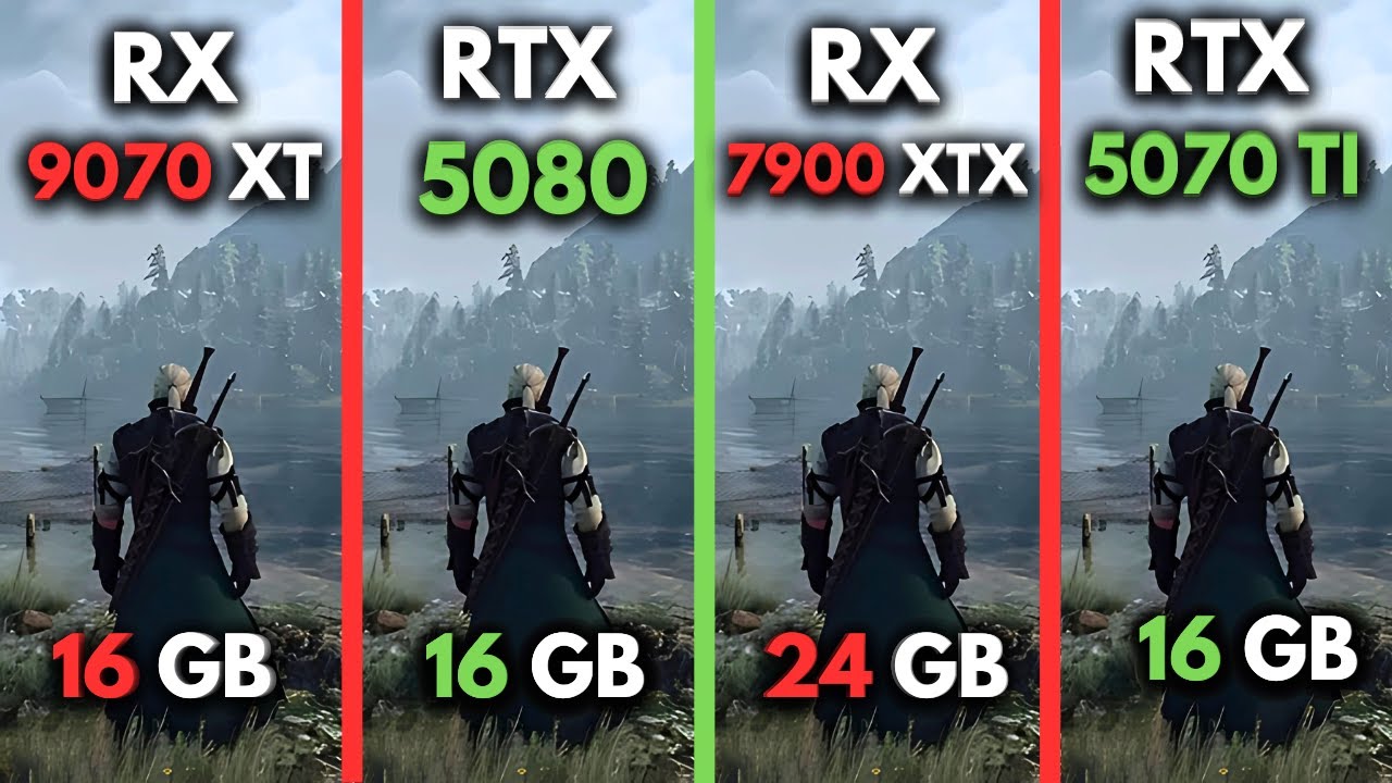 RX 9070 XT kontra RTX 5070 Ti kontra RTX 5080 kontra RX 7900 XTX - Ryzen 7 9800X3D - 1080P - 1440...