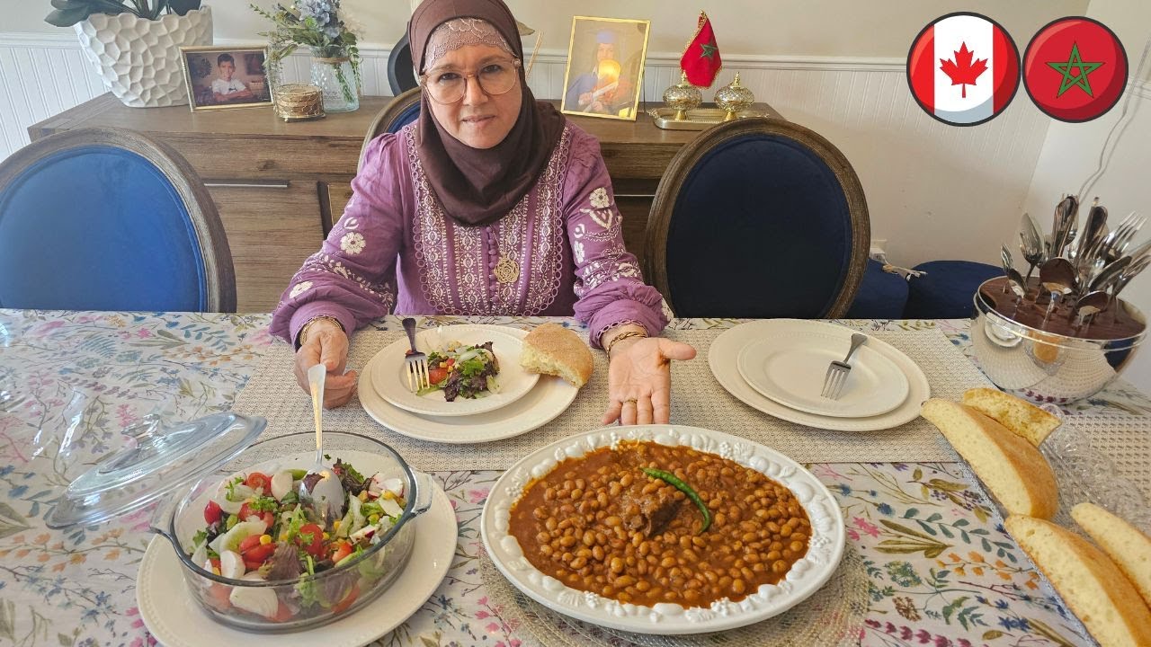 حضرت غذاء مغربي 🇲🇦 في كندا 🇨🇦 اللوبية جات روعة وسلطة صحية green salad 💪