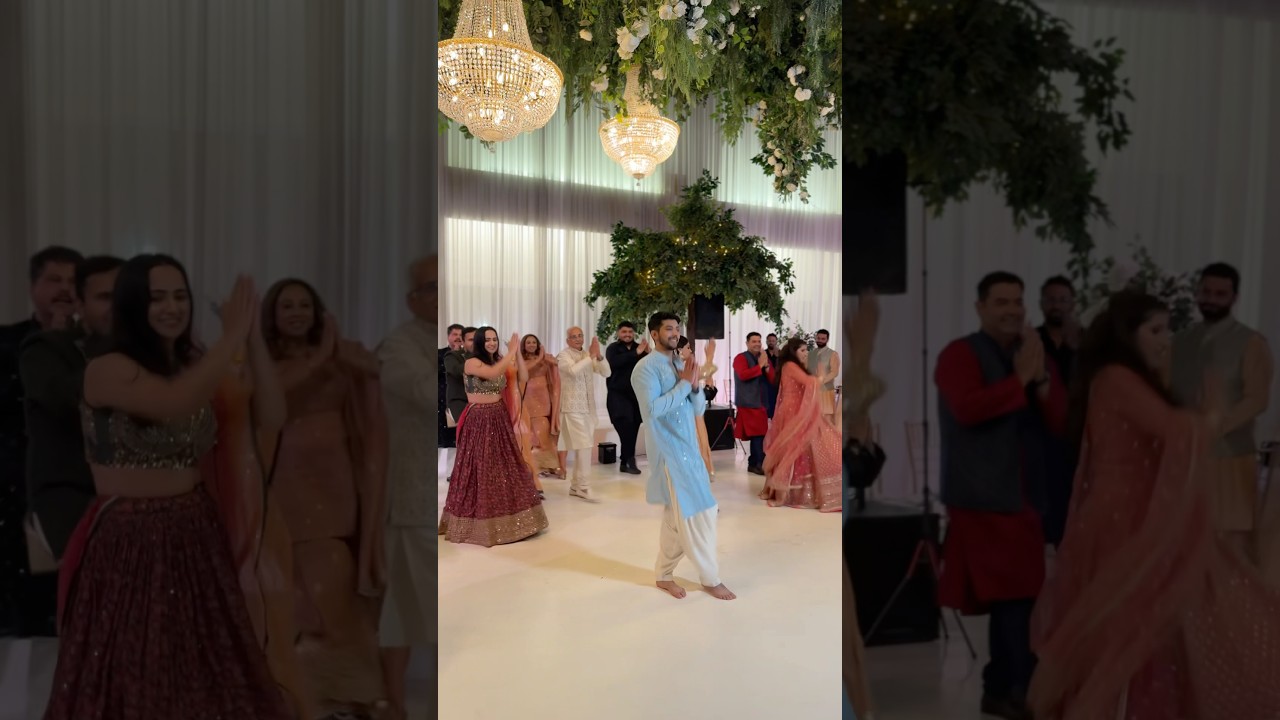 Grooms surprise dance with brides family! 🥹❤️ #sangeet