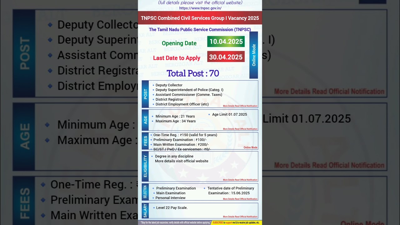 TNPSC Combined Civil Services Group-I Vacancy 2025 | Civil Services Vacancy 2025