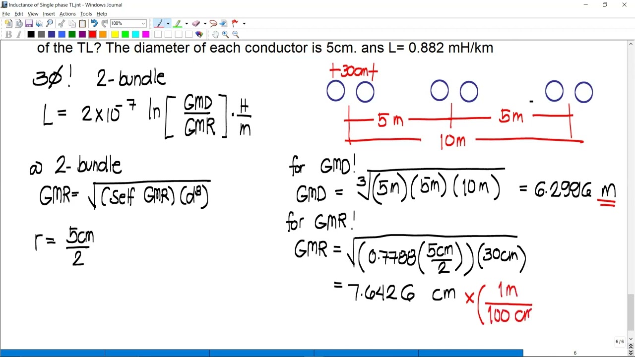 Power Systems: Inductance of Three-Phase Transmission Line (with 2-bundled conductors/phase) TAGALOG