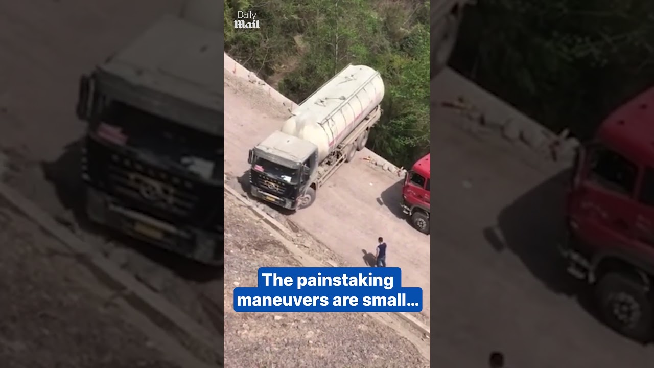 Tanker driver executes a heart-stopping U-turn along a cliff's edge