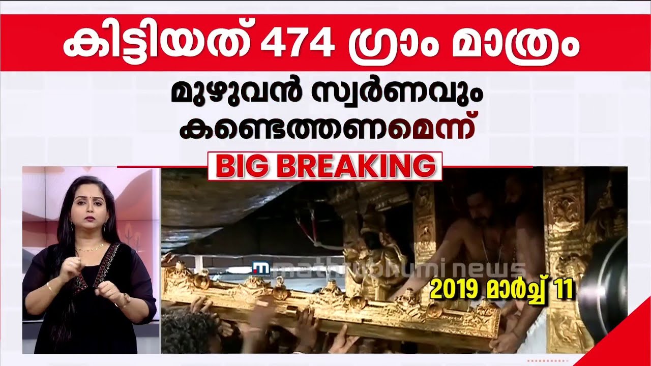 ശബരിമലയിൽ കൊള്ളയടിക്കപ്പെട്ടത് 4147  ഗ്രാം സ്വർണം; ഇതുവരെ കണ്ടെത്തിയത് 474  ഗ്രാം മാത്രം
