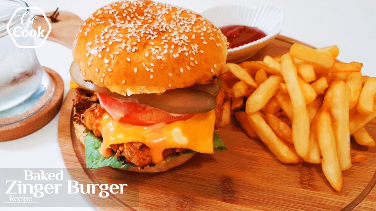 (KFC STYLE) | Crispy (Chicken Burger) | Baked Zinger Burger| برجر زنجر على طريقة كنتاكي  | Go Cook