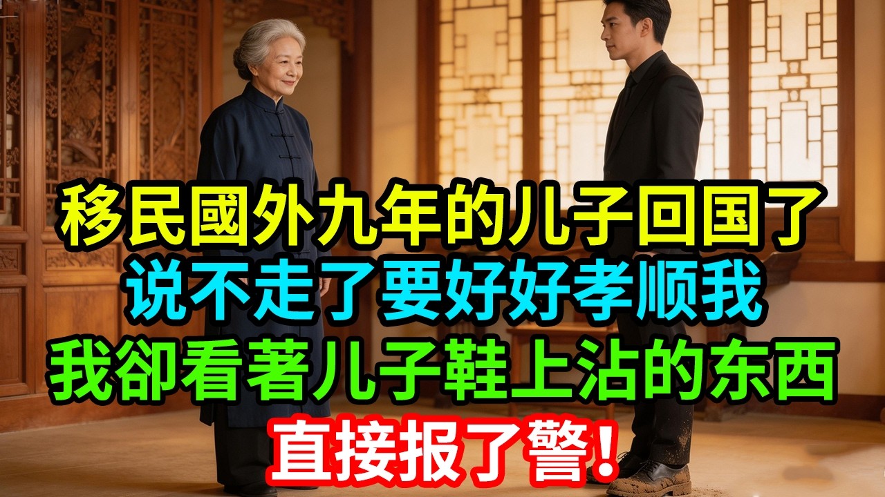 移民國外九年的儿子回国了，说不走了要好好孝顺我，我卻看著儿子鞋上沾的东西直接报了警！#養老生活 #正能量 #人生感悟