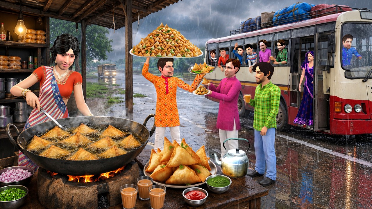 Barish Mei Highway Par Samosa Wala Tasty Samosa Indian Street Food Comedy Hindi Kahani Moral Stories