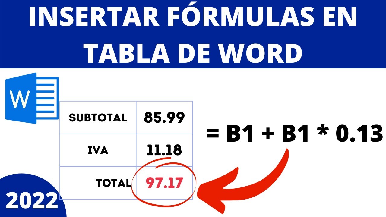 FÓRMULAS EN TABLAS DE WORD - 2022