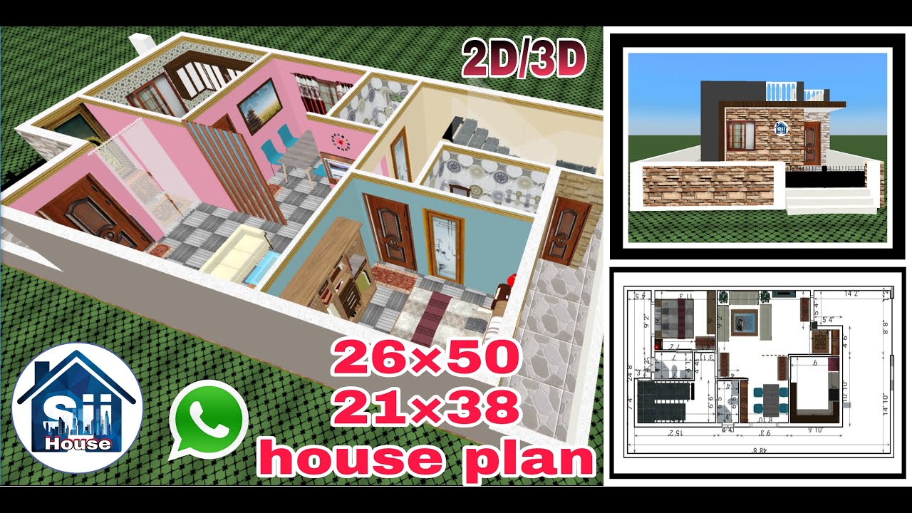26&times;50 house plan, East Face & 21&times;38 house plan, 1BHK Luxury house design, 26 by 50 house plan,