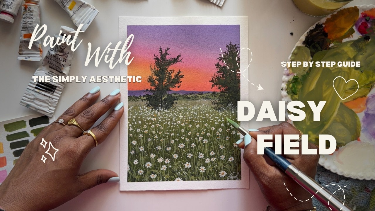 How to Paint a Daisy Field in Gouache 🌼 | Easy Spring Landscape Tutorial