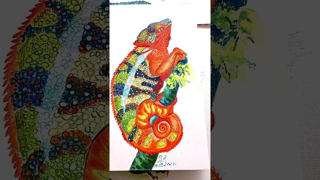 Painting a watercolor of a reptile🖌️