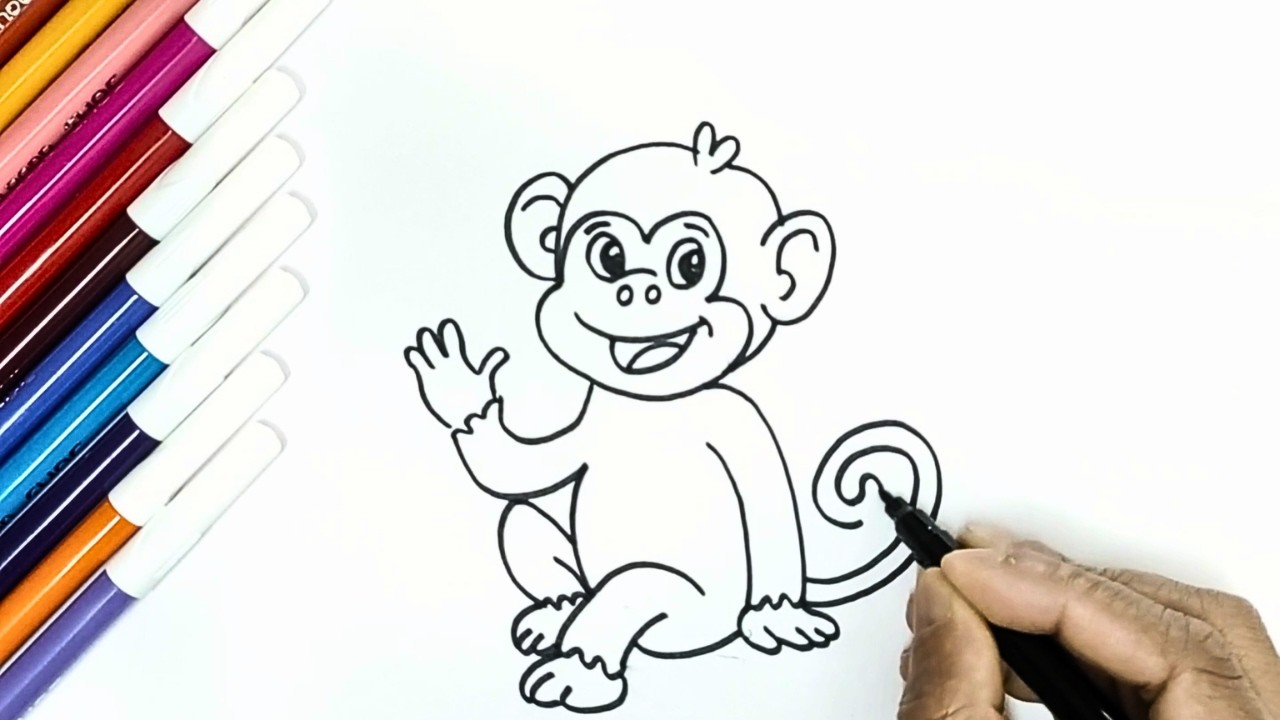 How to Draw a Monkey for Kids 🐒 | Easy Step-by-Step Monkey Drawing & Coloring