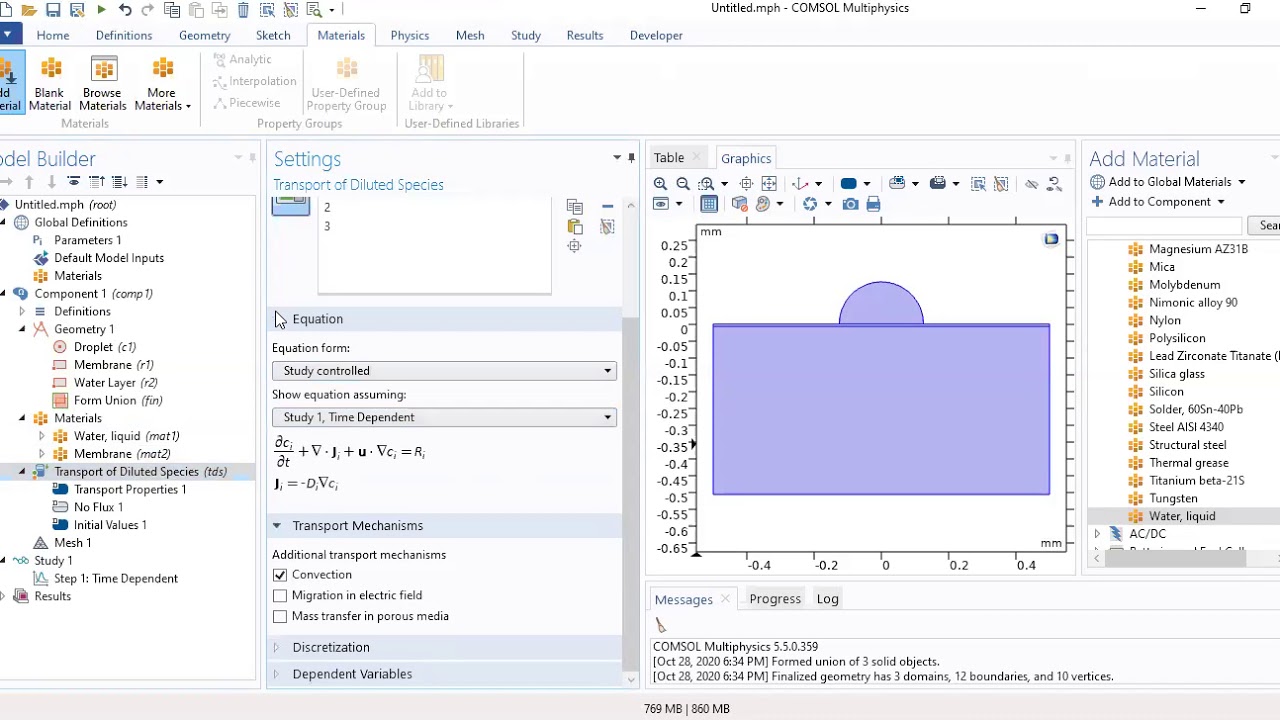 COMSOL Diffusion through a Porous Membrane Tutorial