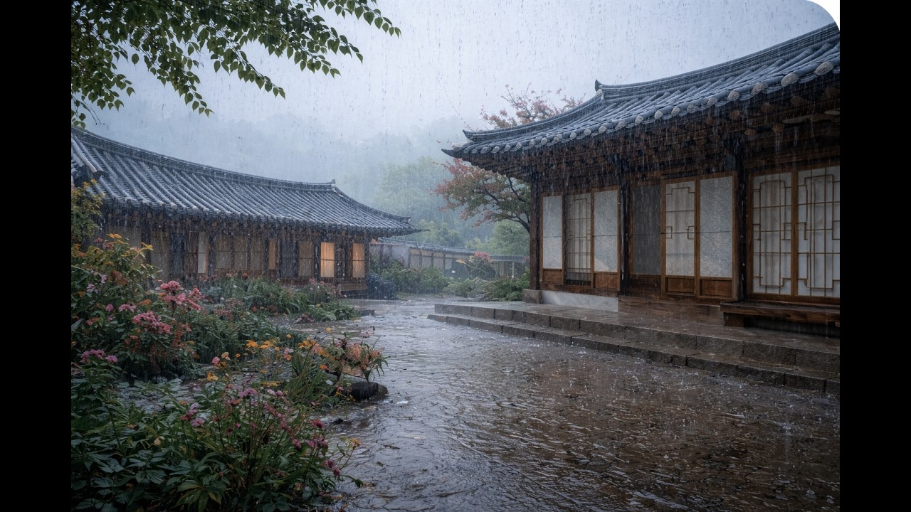 Rain Sounds for Sleep at Korean Hanok | Black Screen After 10 Minutes | 10 Hours