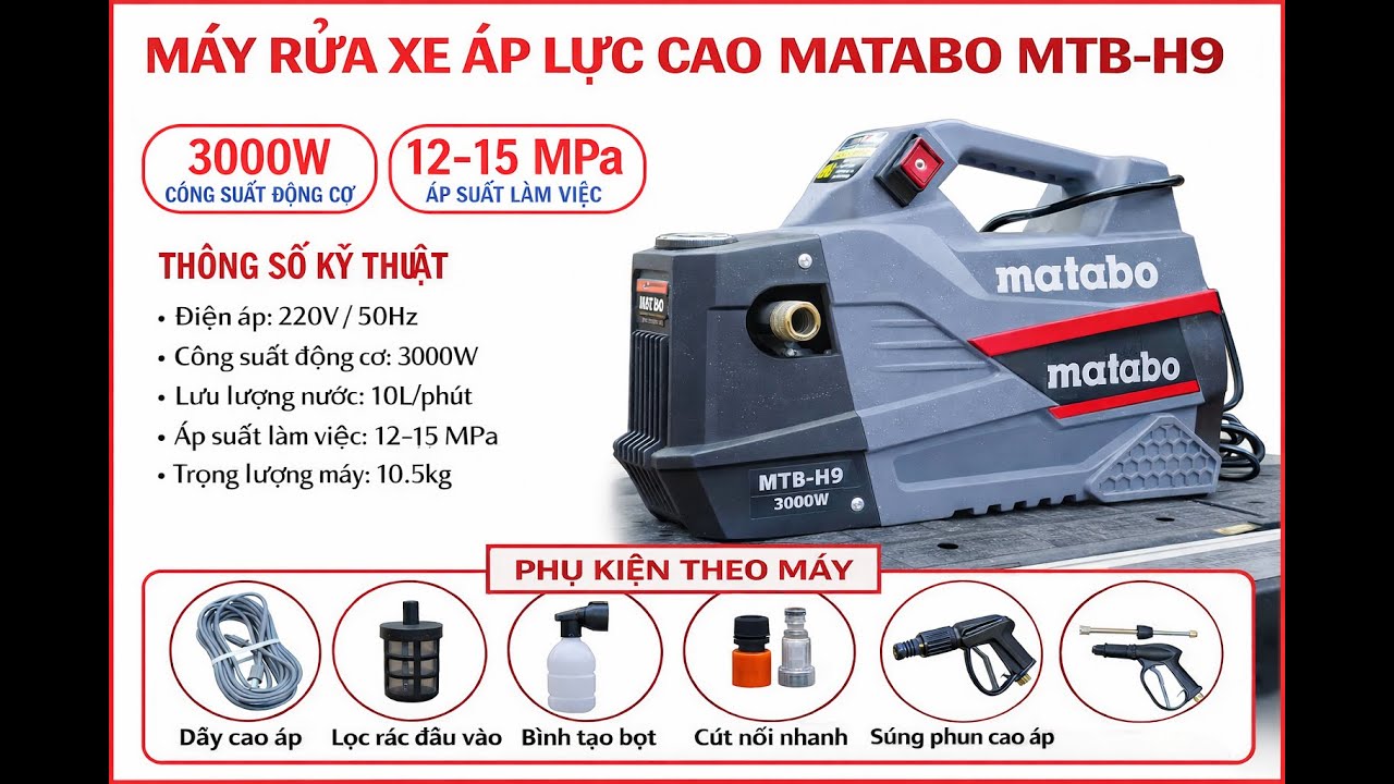 Rửa xe Matabo 3000W phiên bản mới nhất 2026 MTB_H9