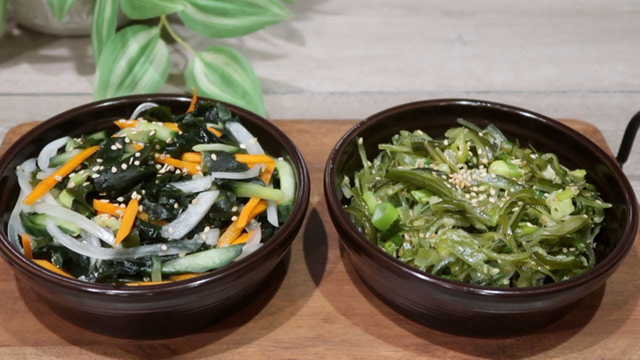Korean seaweed side dishes (Korean seaweed salad and seaweed stem bokkeum)