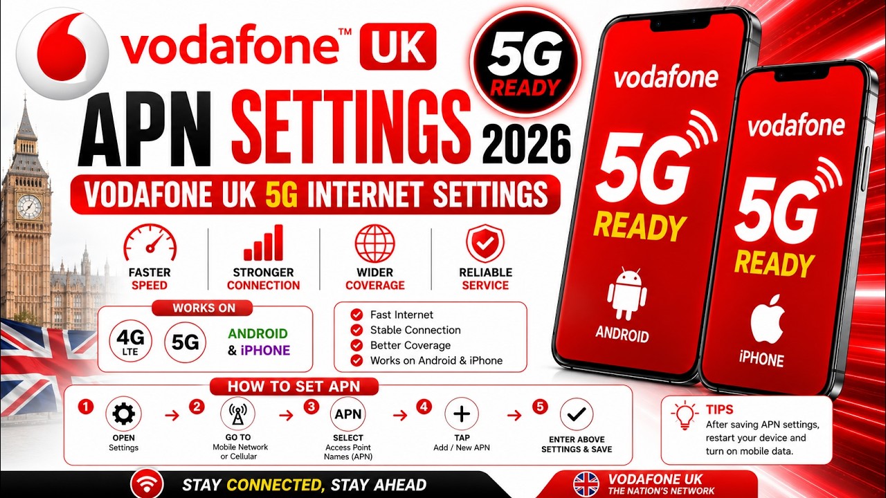 Vodafone UK APN Settings 2026 | Vodafone 5G Internet Settings for Android & iPhone