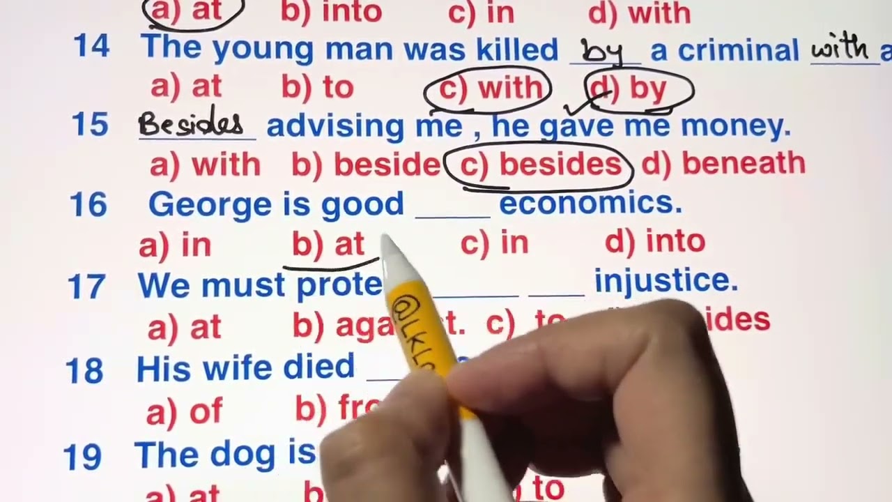 English Grammar Preposition Exercise