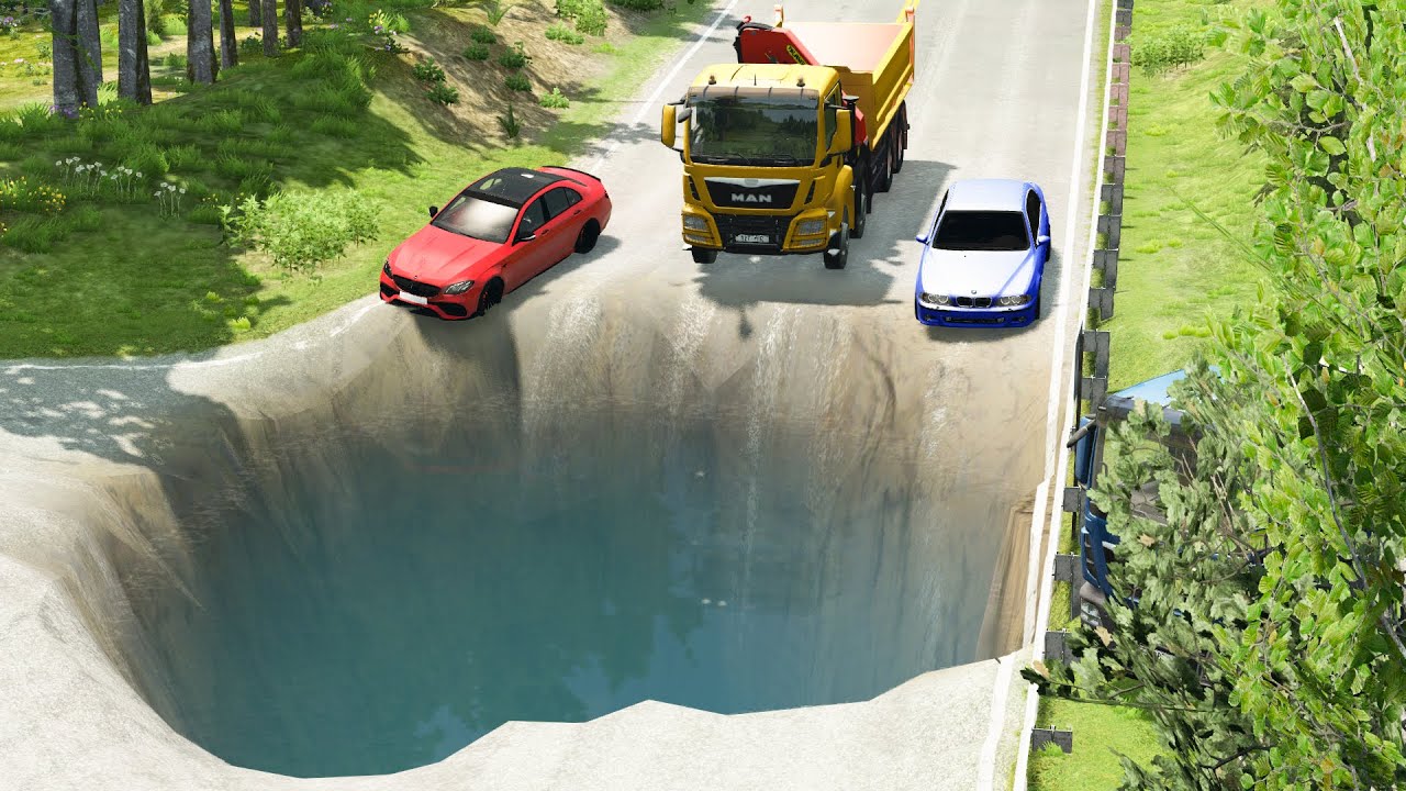 Cars Vs Giant Water Pit -  Beamng Drive #1
