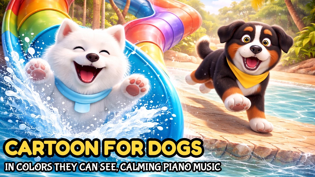 Cartoons for Dogs to watch, in Colors They Love! 🐾 Dog Friendly Colors 💦💛 24 Hours Calm Piano Music✨