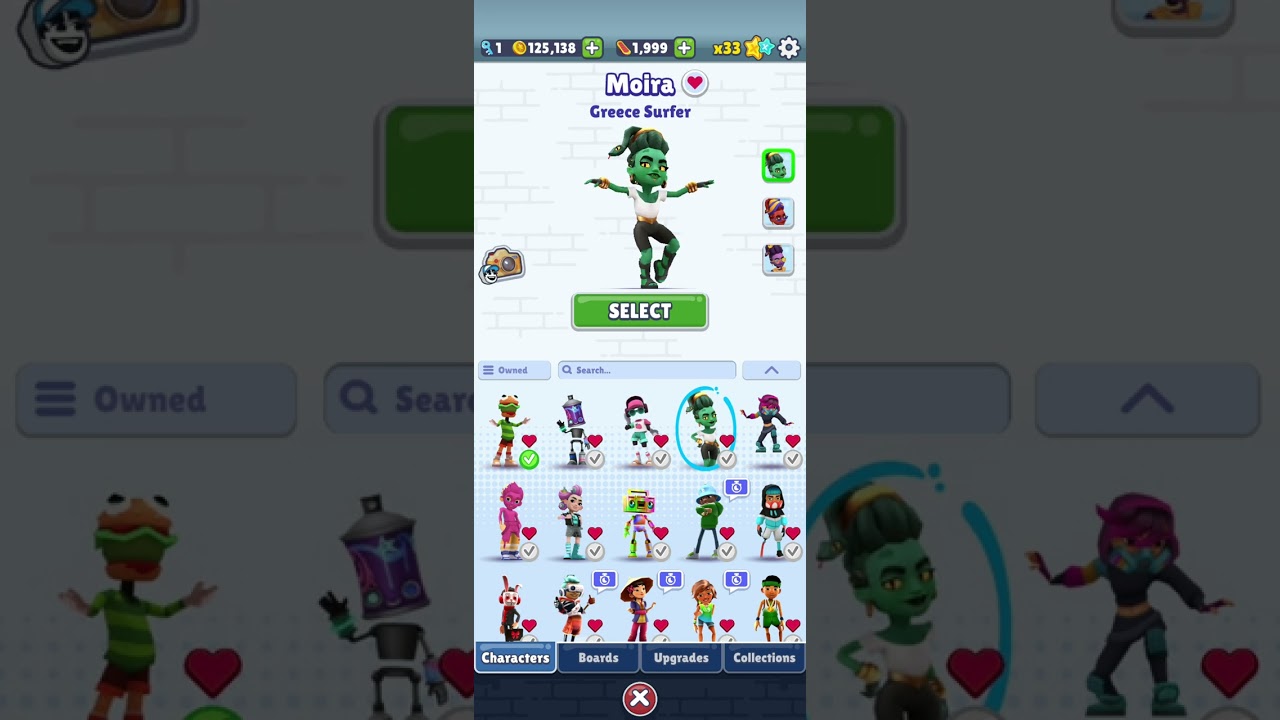 showing all my characters in subway-surfers