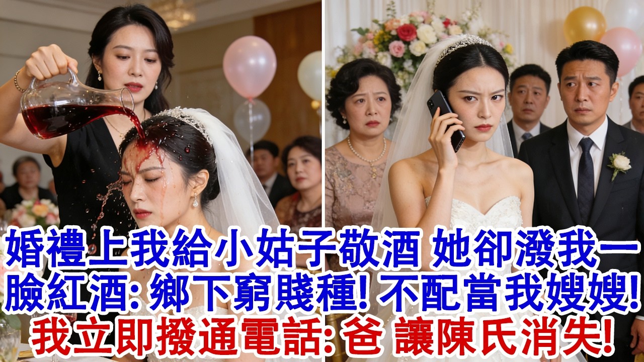 婚禮上我給小姑子敬酒，她直接潑我一臉紅酒：鄉下窮賤種，不配當我嫂嫂！婆婆暗自偷笑，老公警告我忍著。我沉默3秒當眾撥通電話：爸，陳家公司可以消失了！#婆媳 #家庭 #婚姻 #情感故事 #為人處世