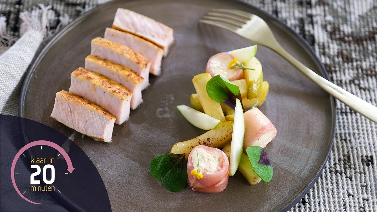 Varkensmedaillon met rollade van geitenkaas | Klaar in 20 minuten