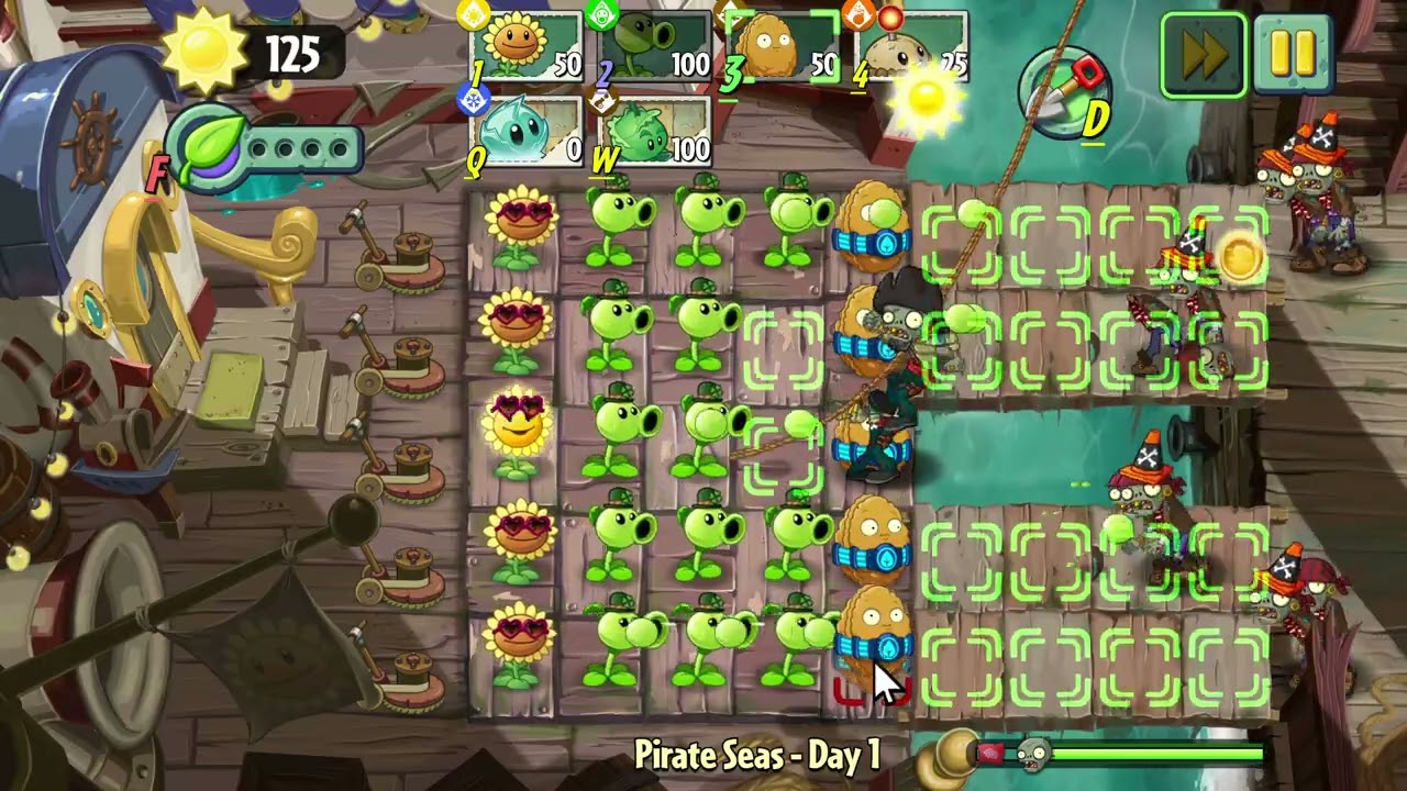 pvz2 Gardendless - pirate seas level 1