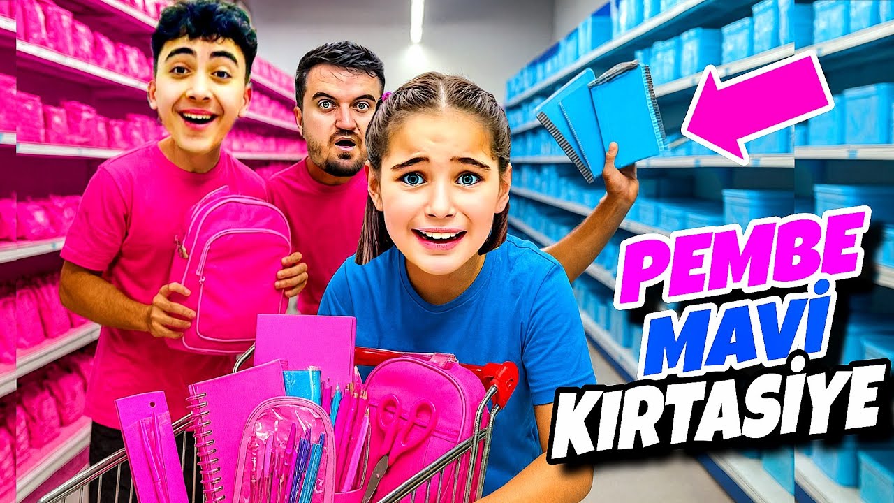 ELİF SİNEM PEMBE VS ABİM MAVİ KIRTASİYE ALIŞVERİŞİ ‼️ KİM KAZANDI ?! 