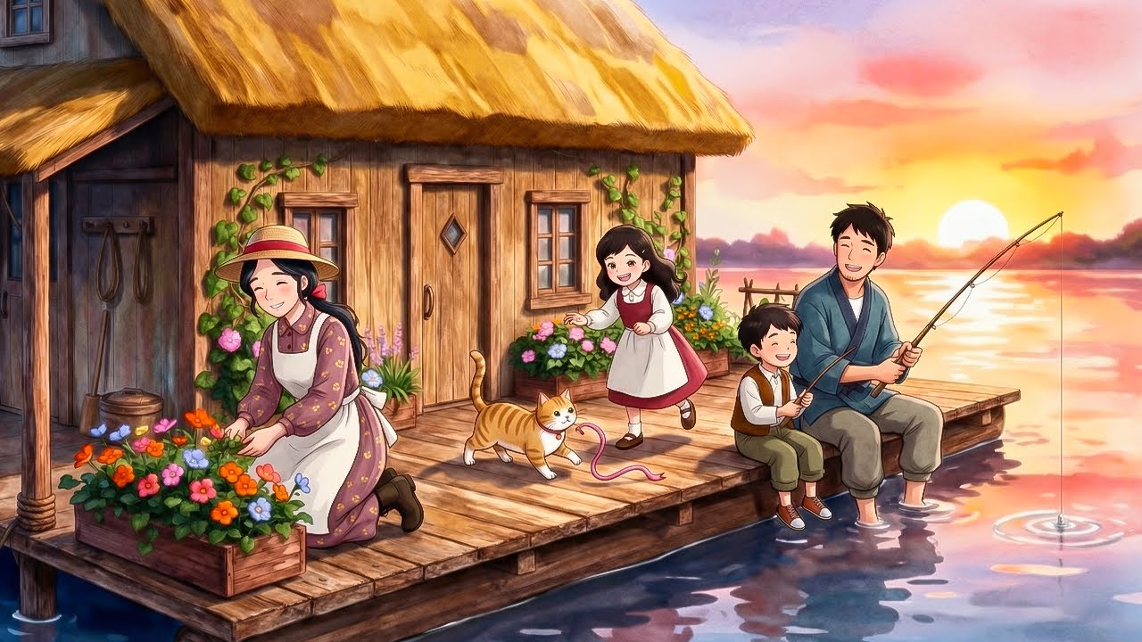 Peaceful Life on a Floating Cottage: Bread Toasting & Sunset Cocoa | Ghibli Style Video