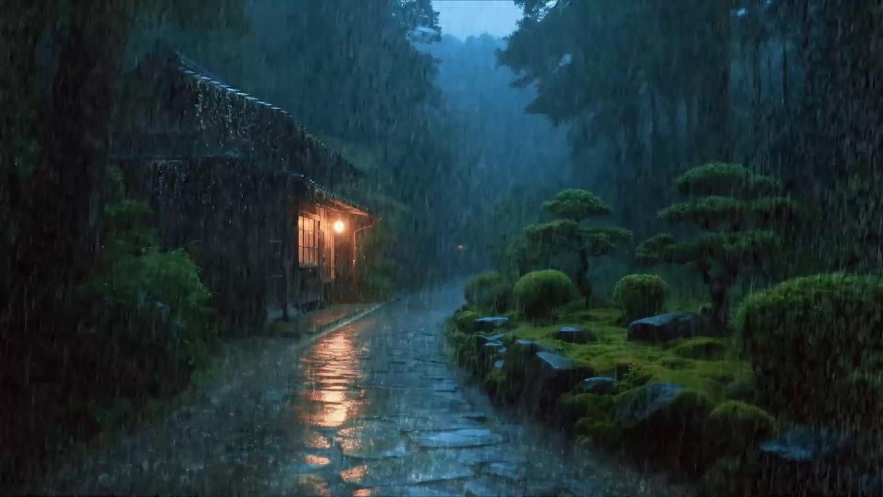 Fin de surcharge mentale – Pluie continue – Vue maison sous la pluie – Respiration calme 😌🌧️