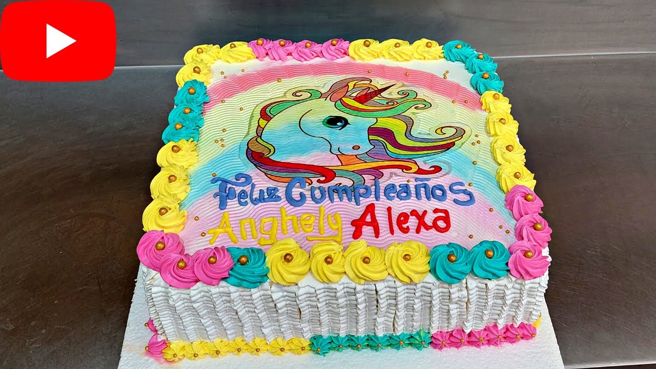pastel de unicorneo 😍|| TORTA  de unicorneo para niña || pastel cuadrado  de cumpleaños