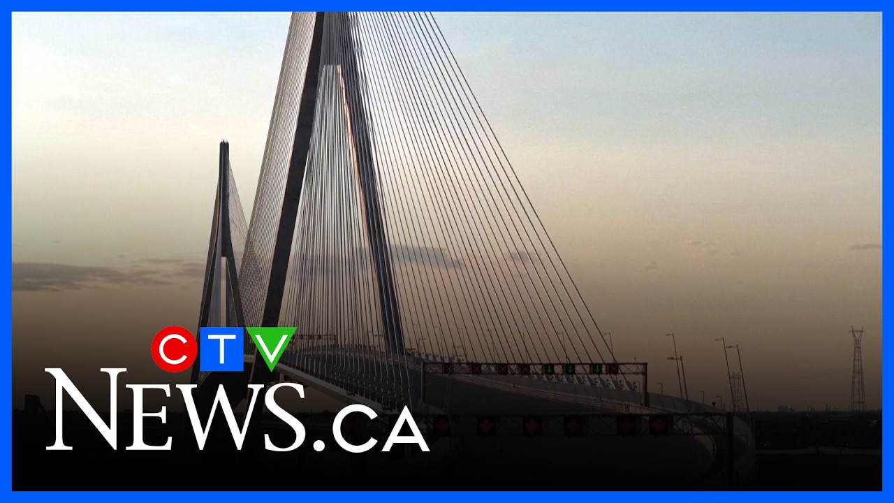 Drone views of Gordie Howe International Bridge over Windsor-Detroit