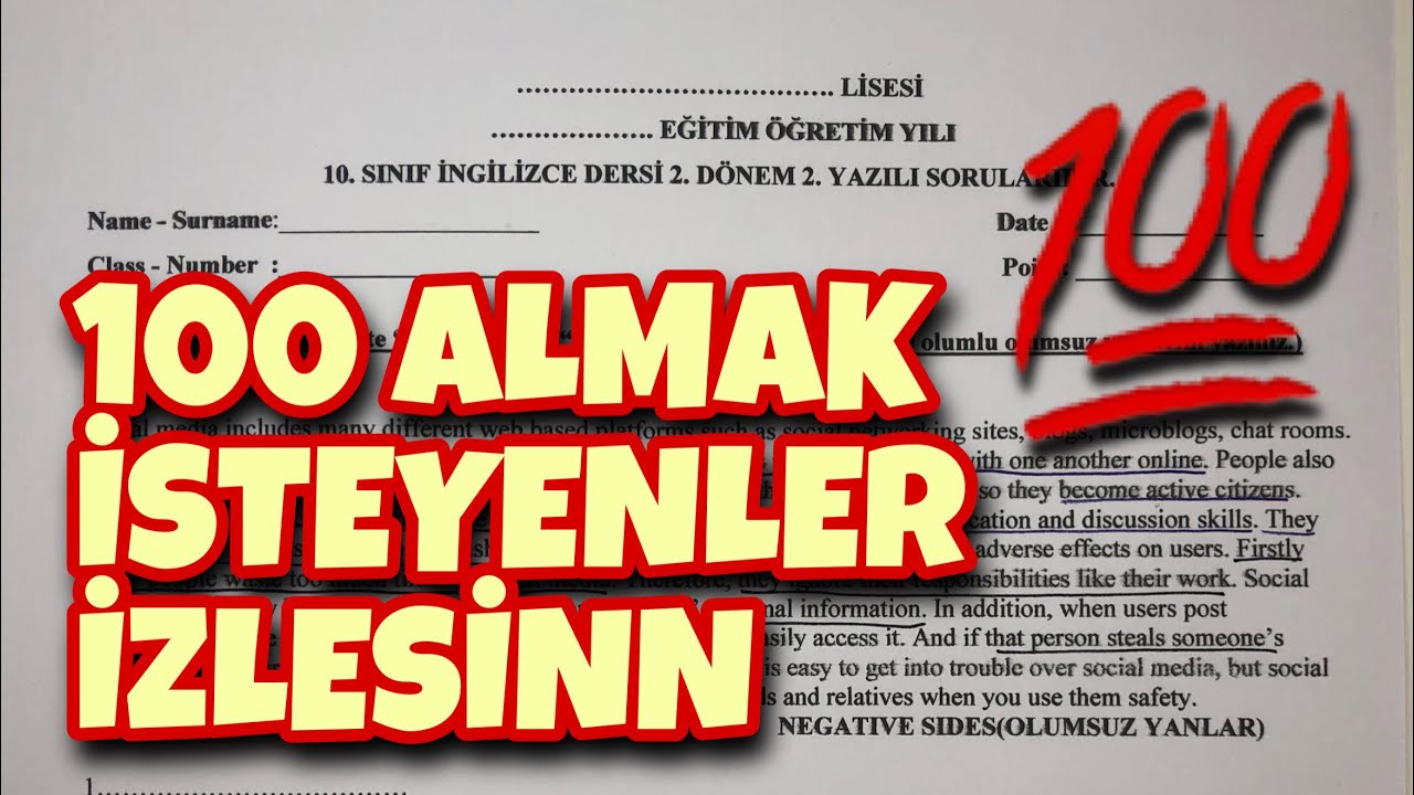 10.Sınıf İngilizce 2.Dönem 2.Yazılı