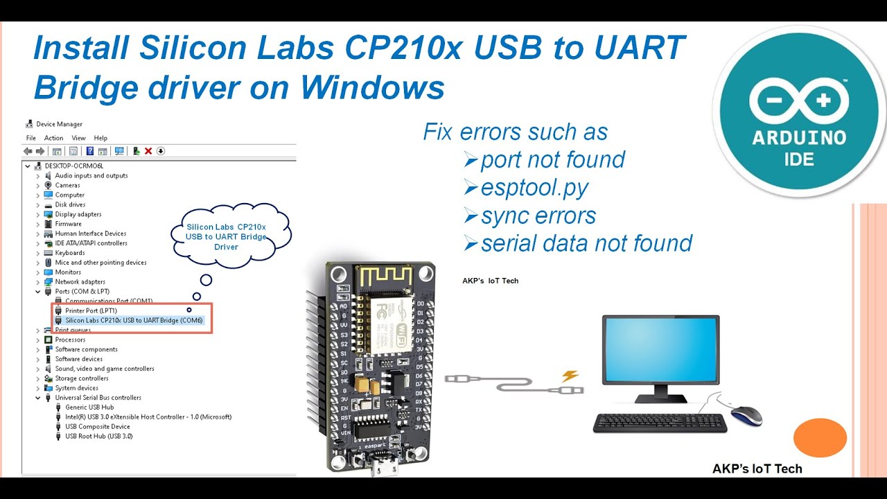 Установите драйвер моста USB-UART от Silicon Labs CP210x в Windows, чтобы исправить проблемы с по...