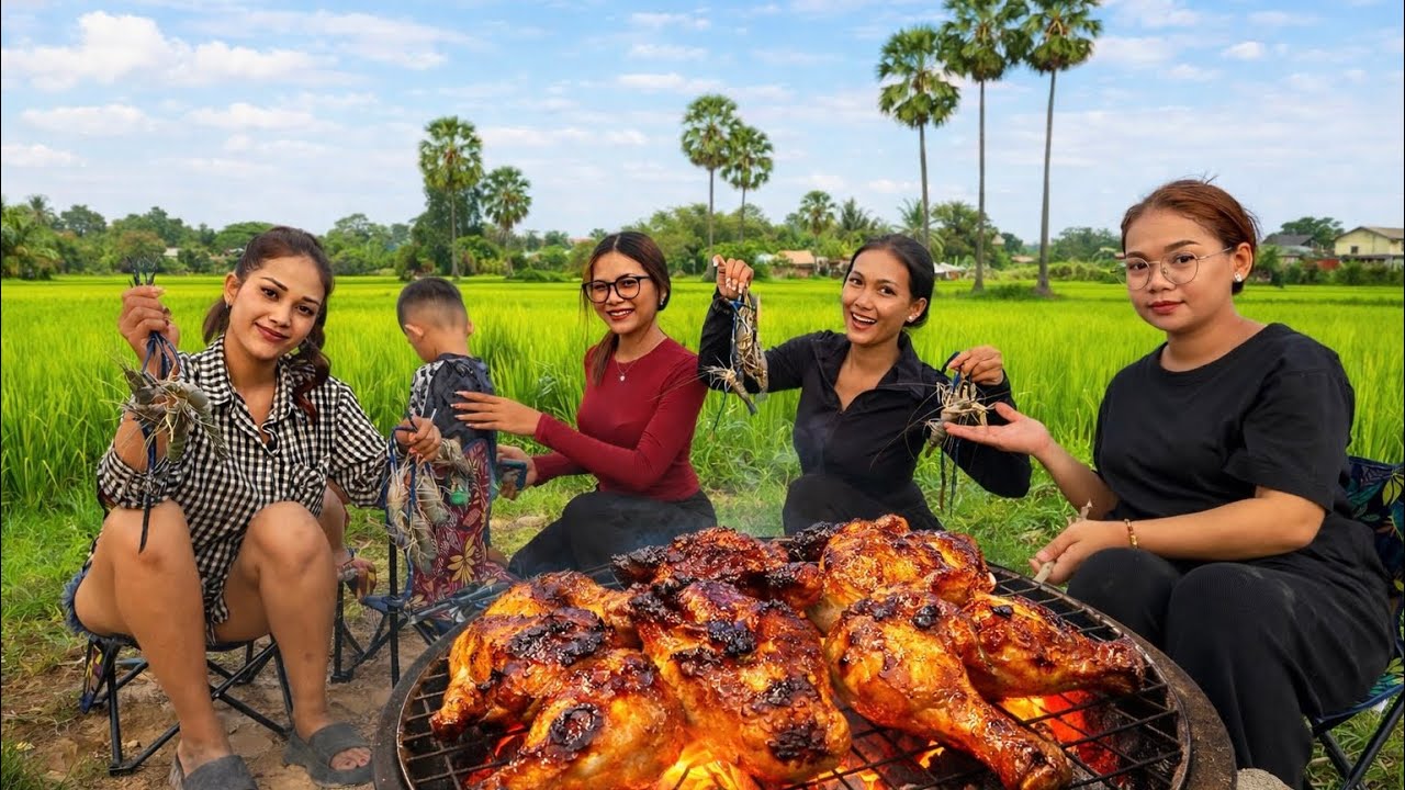 Great Food Picnic At Paddy Field Near My House With Funny Meal