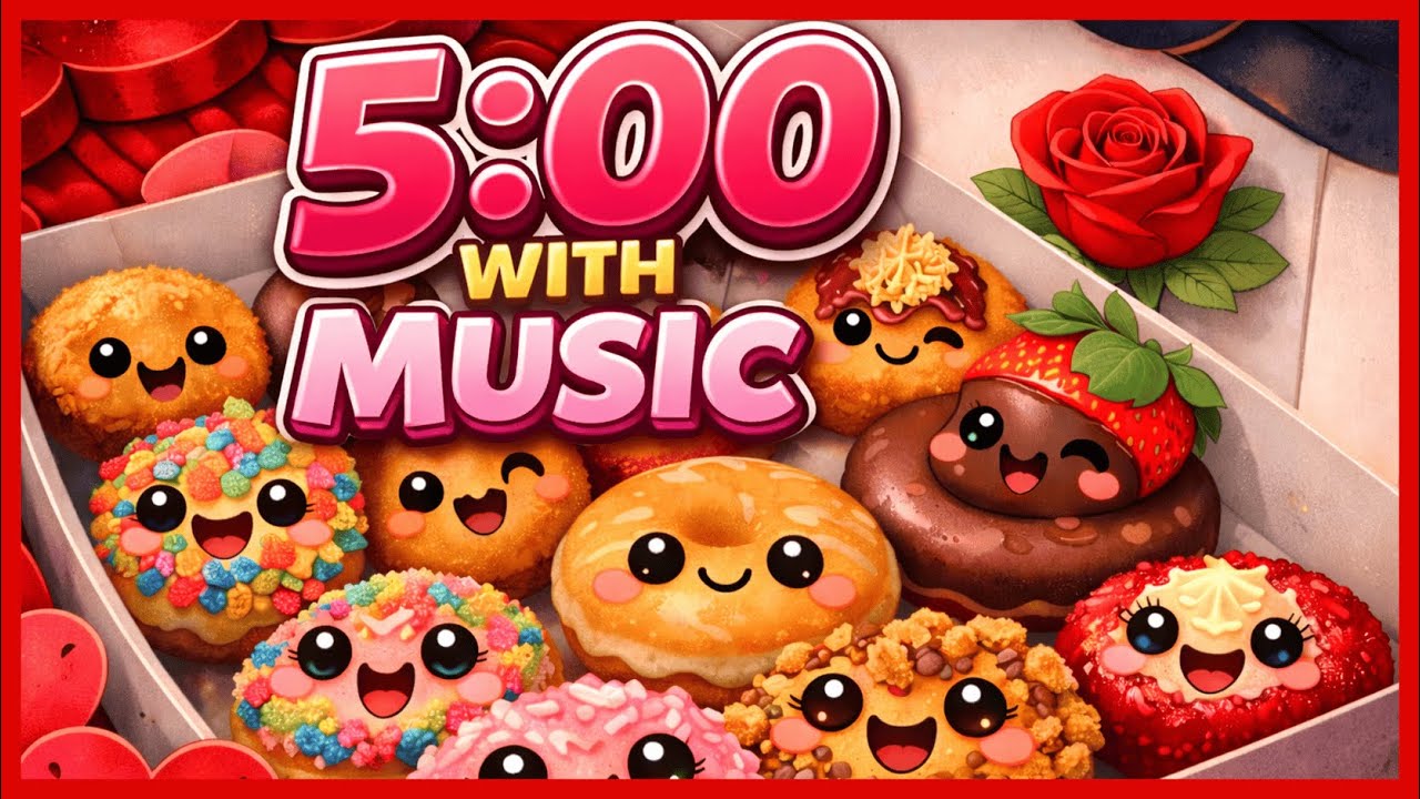 5 Minute Timer With Music | Cute Happy Face Donuts | Relaxing Acoustic Music for Study and Breaks