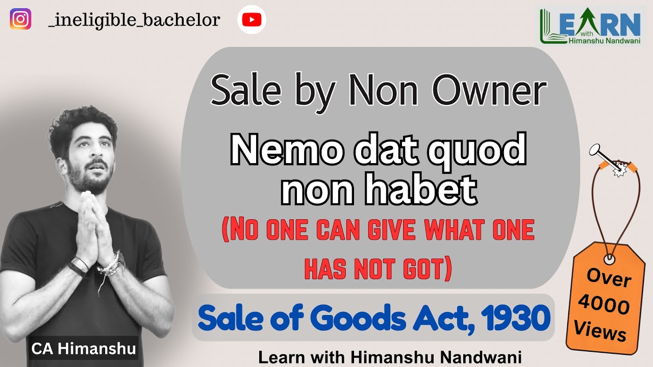 Sale by Non Owners | Nemo dat quod non habet | Sale of Goods Act, 1930 | BRF for B.Com & CA | 