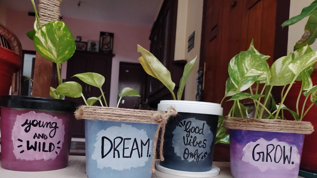 Reusing Ice Cream Containers | Plant Pot Painting 🌿🌿 | Acrylic
