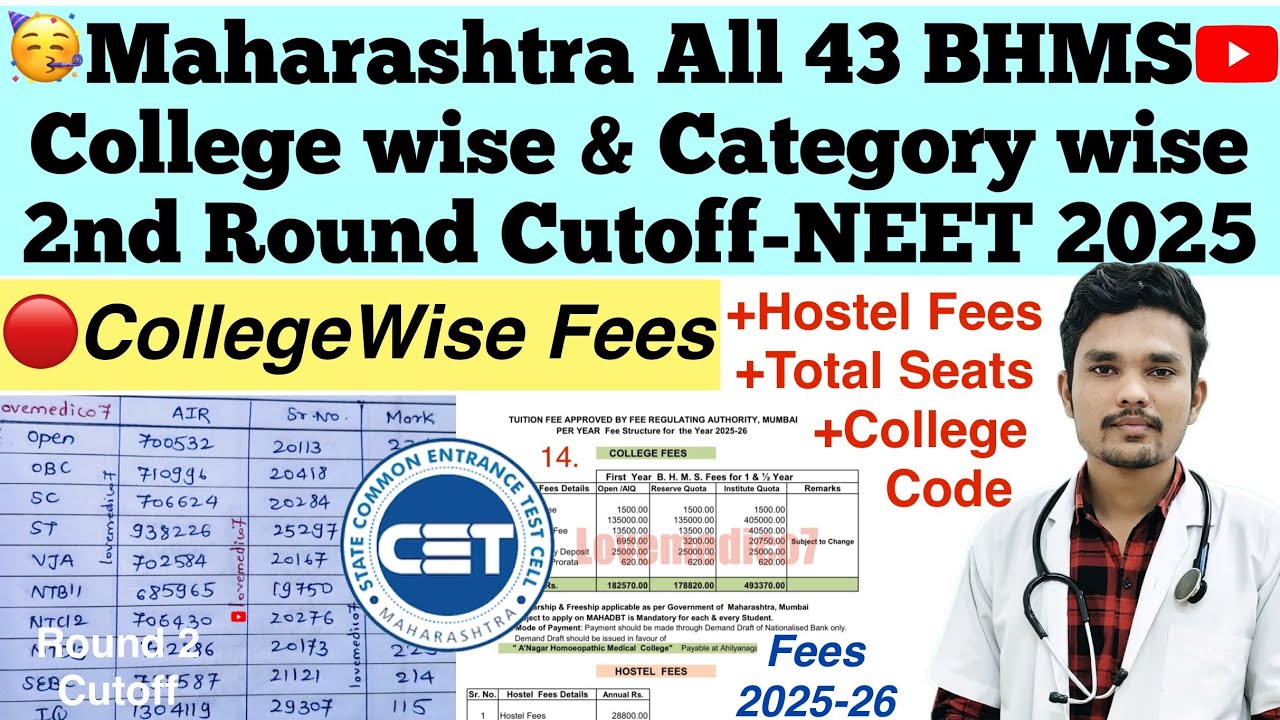 🔴Maharashtra All 43 BHMS Round2 Collegewise Cutoff 2025👍#neet #neet2025 #bhms #fees #feed #subscribe