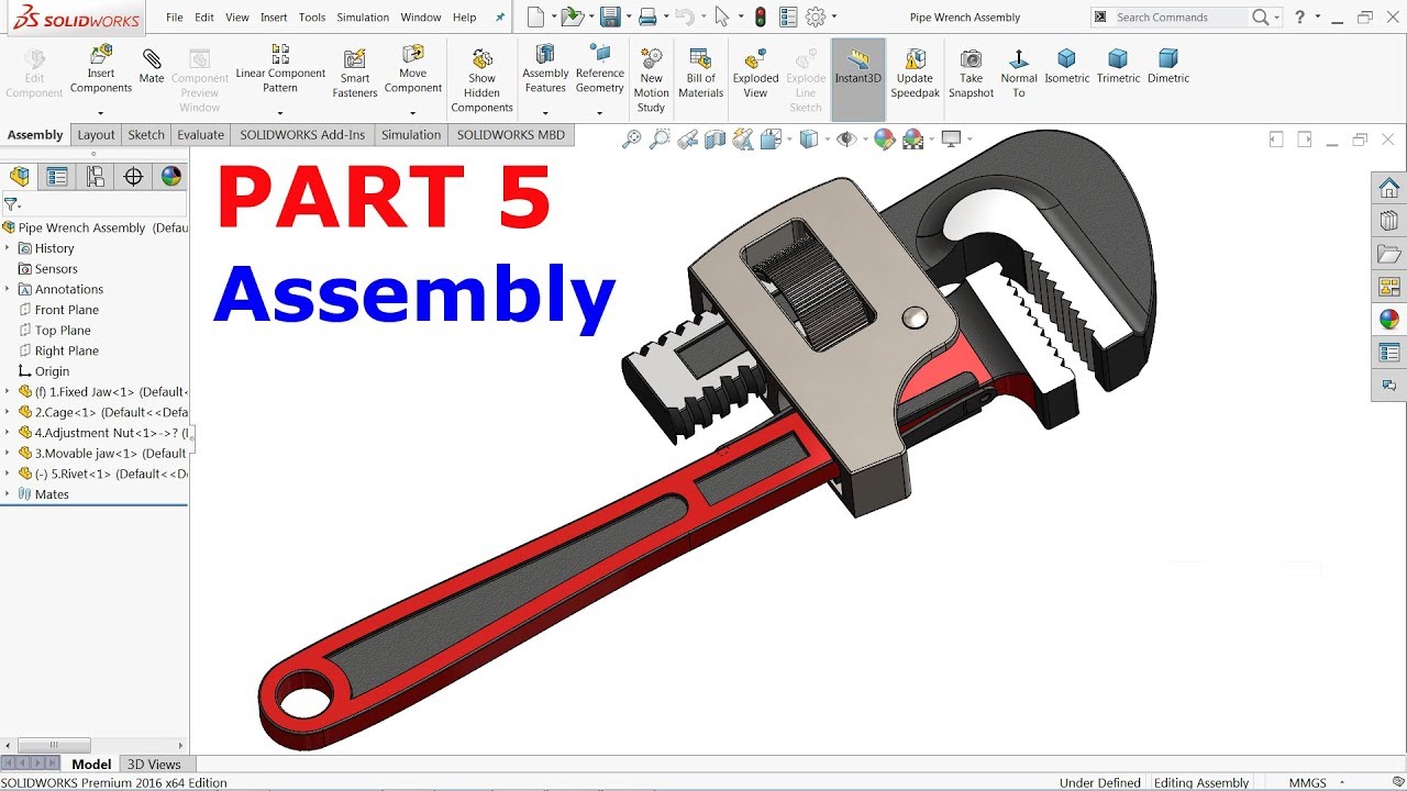 SolidWorks Tutorial Design and Assembly of Pipe Wrench Part 5