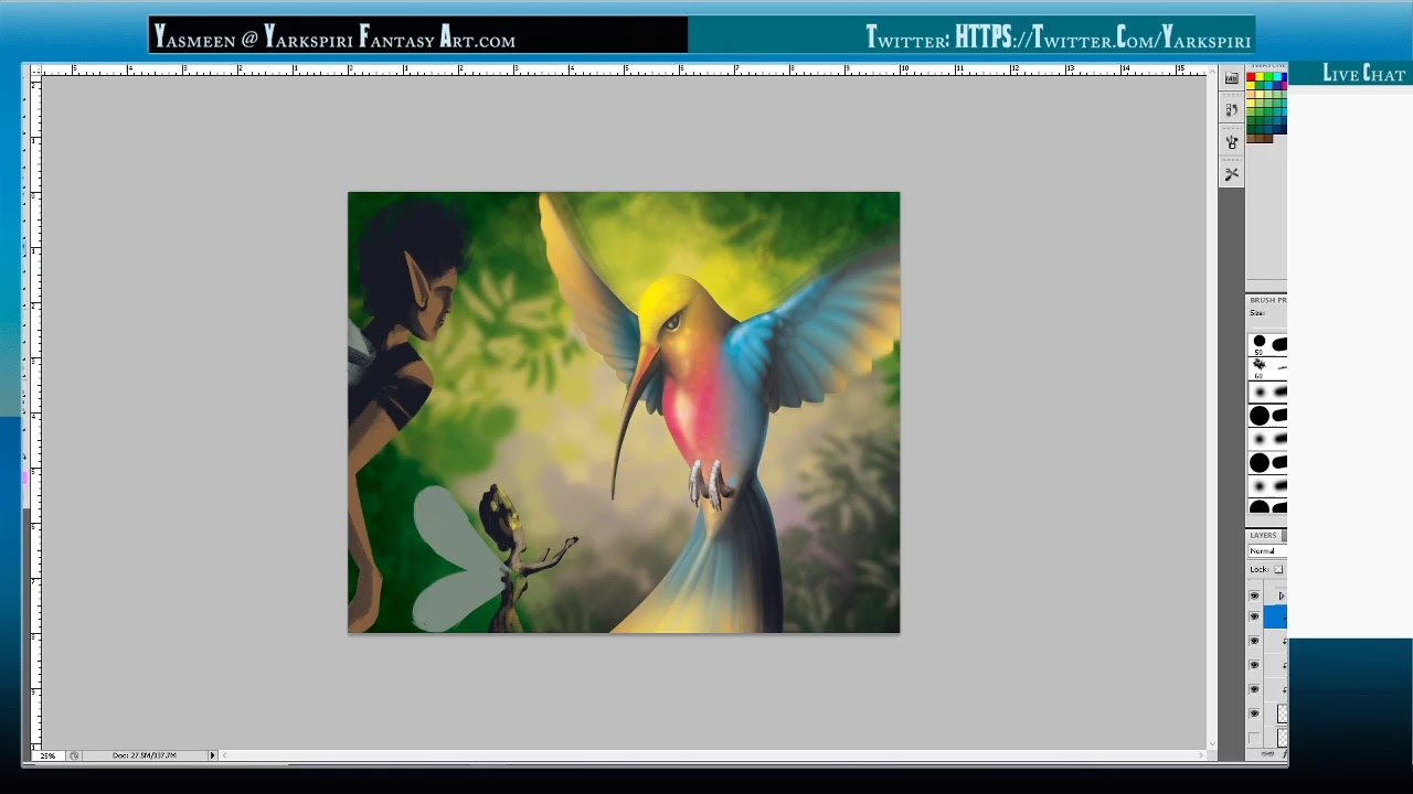 Hummingbird with Fairies  - Live Digitally Drawing in Photoshop