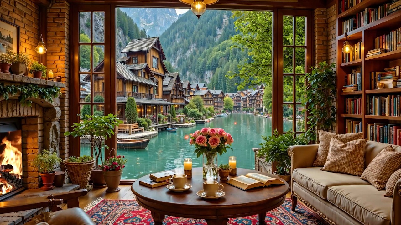 Дождливая весенняя джазовая атмосфера ☕ Нежная джазовая фортепианная музыка и потрескивание камина д