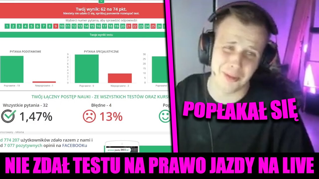 NITRO - ZDAJE TEST NA PRAWO JAZDY NA LIVE NIE ZDAŁ *popłakał się*