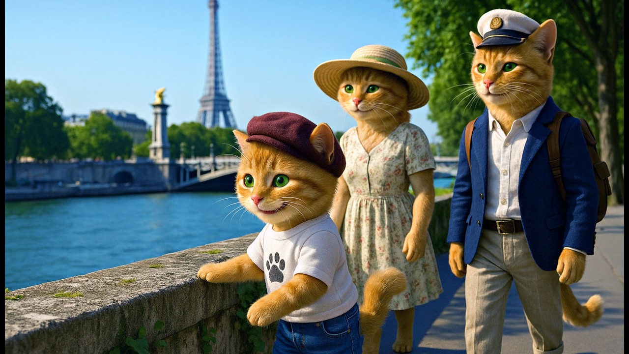 🇫🇷 Gingy Cat’s Paris Adventure: Exploring the City with Mom and Dad 🐾🗼