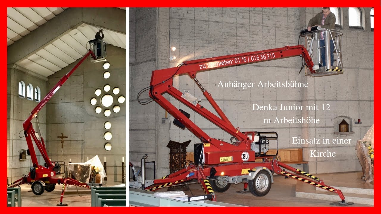 Anhänger Arbeitsbühne Denka Junior mit 12 Meter Arbeitshöhe Einsatz in einer Kirche (Steiger/Lift)