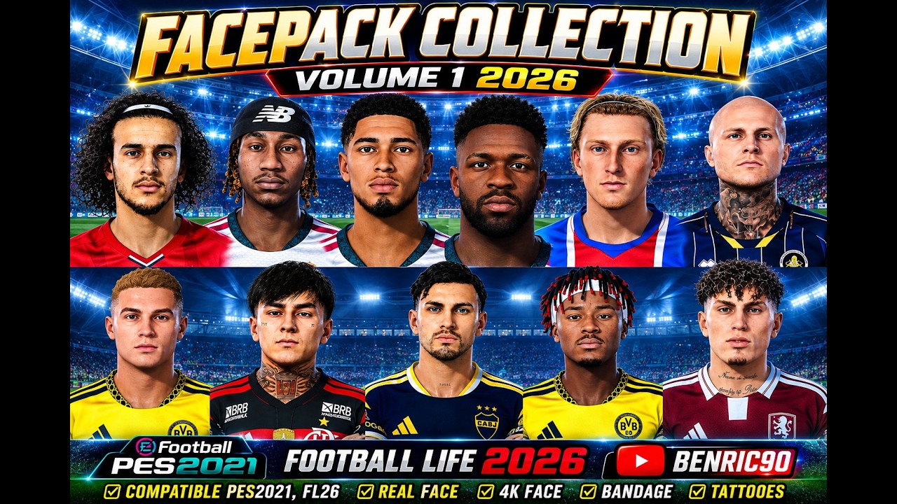 FACEPACK COLLECTION V.1 2026 (+ BANDAGE + TATTOOES) | PES 2021 & FOOTBALL LIFE 2026