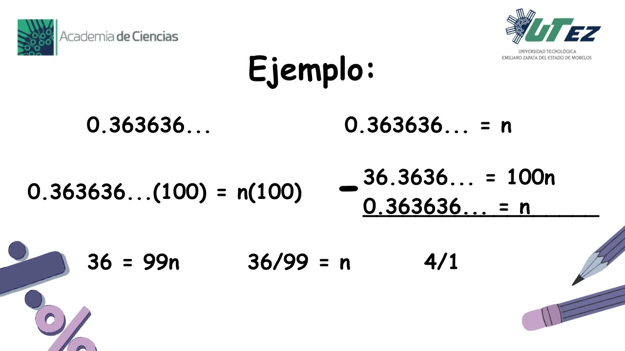 Conversión de decimal periódico a fracción, técnica con base en multiplicar por potencias de diez