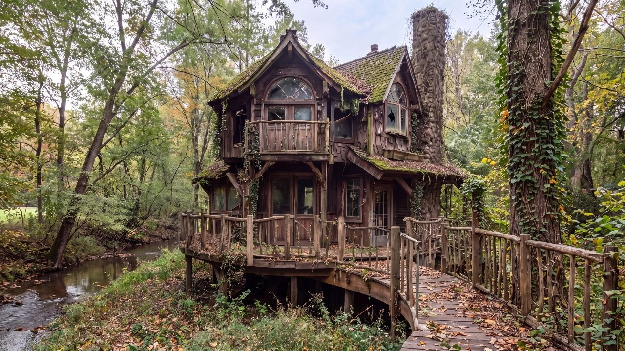 Abandoned Creekside Cottage Rebuilt Into a Warm Rustic Dream Home in the Forest