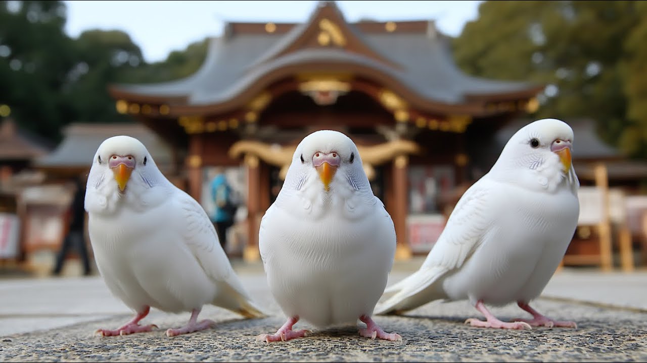 真っ白なセキセイインコ達がいる神社があるようです【AI生成】